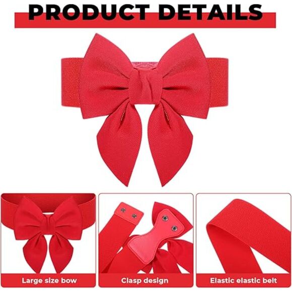 Bow Belt Bowknot Sash Belt Elastic Stretchy Waist Belt, 15G-160BELT004 - Picture 3 of 4